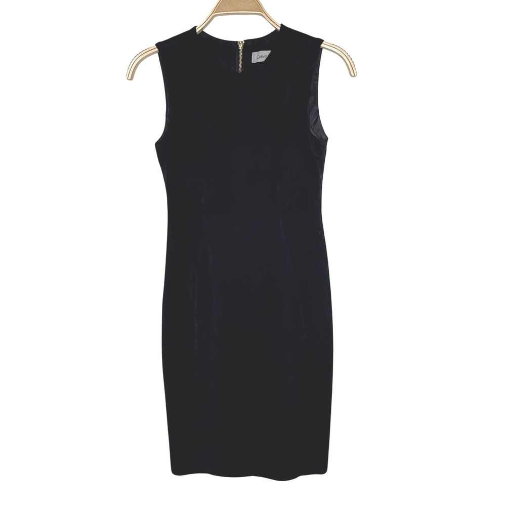 Calvin Klein Black Sleeveless Sheath Dress Velvet Touch Zipper Back Size‎ 2